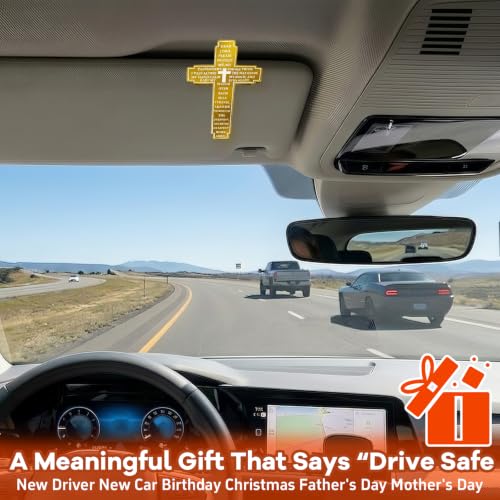 Christian Visor Clip Cross for Car, Drive Safe Religious Accessories, Gold - color: Gold