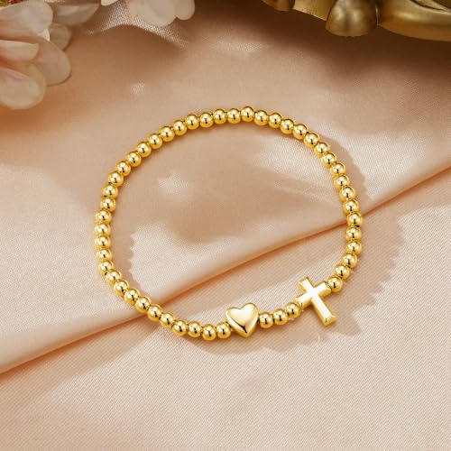 Turandoss Gold Cross Bracelet for Women Heart Beaded Bracelet Faith Jewelry - color: Heart Cross Bracelet