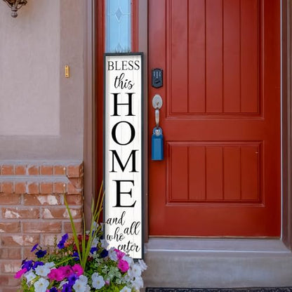 Welcome Sign for Front Door, Black, 45"X9" - color: Bless this Home And All Who Enter(Black White)