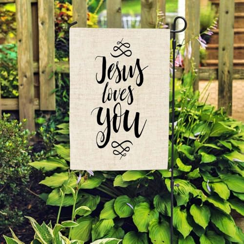 EMMTEEY Easter Garden Flag Double Sided Burlap Decor 12.5x18 Inch Yard Outdoor Decor Garden Flag Jesus Loves You Inspirational Quote Design Element Housewarming Poster Modern Brush Lettering print - color: Multi 2, size: 12.5X18