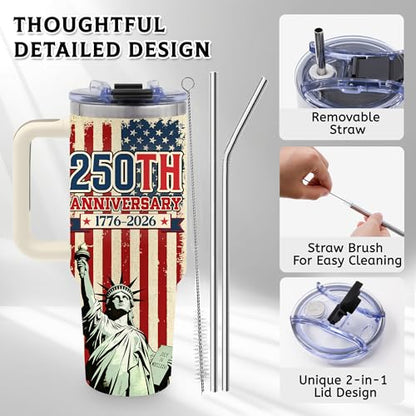 250th Anniversary America Commemorative 40oz Tumbler With Handle - color: 250th-White