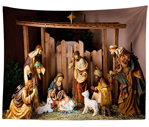 Loccor Chritmas Nativity Scene Tapestry 140x100 Inch Extra Large Manger Scene Jesus Figurines Virgin Mary Wall Hanging Christian Religious Wide Wall Art for Xmas Church Bedroom Living Room Decor - size: 140"L x 98"W