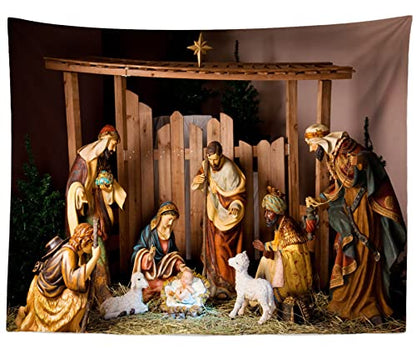 Loccor Chritmas Nativity Scene Tapestry 140x100 Inch Extra Large Manger Scene Jesus Figurines Virgin Mary Wall Hanging Christian Religious Wide Wall Art for Xmas Church Bedroom Living Room Decor - size: 140"L x 98"W