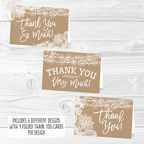 24 Bulk Thank You Cards with Envelopes Blank Cute Thank You Notes - color: Kraft White 24 pcs