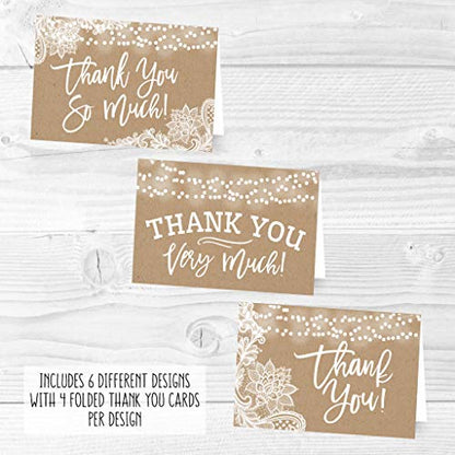 24 Bulk Thank You Cards with Envelopes Blank Cute Thank You Notes - color: Kraft White 24 pcs