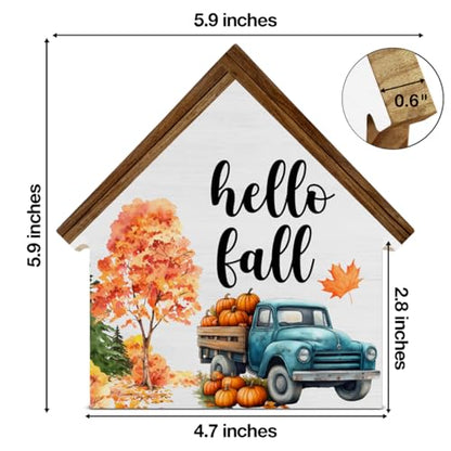 Rustic Fall Decor, Hello Fall House Shaped Wood Block Sign - color: Hello