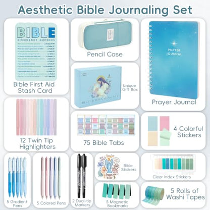XKDOUS 50 Bible Study Supplies Journaling Kit with Journal and Case, Blue - color: Blue
