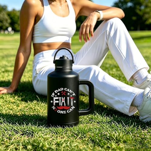 Fathers Day Dad Gifts - Dad Can Fix Funny 64 oz Water Bottle with Straw and Handle, Fathers Day Men Gift from Daughter and Son, Best Dads Ever Gifts for Men Grandpa Papa Daddy Husband Tumbler - color: Dad