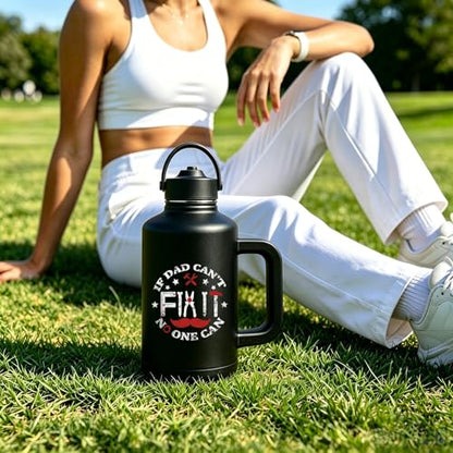 Fathers Day Dad Gifts - Dad Can Fix Funny 64 oz Water Bottle with Straw and Handle, Fathers Day Men Gift from Daughter and Son, Best Dads Ever Gifts for Men Grandpa Papa Daddy Husband Tumbler - color: Dad