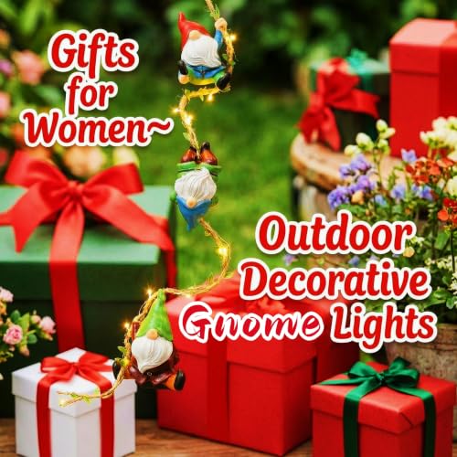 Garden Gnome Hanging Decor, 3 Pack Climbing Gnomes & Solar Ropes Lights - color: Climbing Gnomes