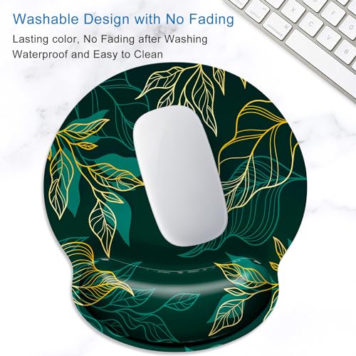 ITNRSIIET Ergonomic Mouse Pad with Wrist Support Wrist Rest Smooth Surface Non-Slip Rubber Base Comfortable Office Supplies Pain Relief, 9.8 x 9.1 inches, Leaf - color: Leaf