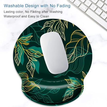 ITNRSIIET Ergonomic Mouse Pad with Wrist Support Wrist Rest Smooth Surface Non-Slip Rubber Base Comfortable Office Supplies Pain Relief, 9.8 x 9.1 inches, Leaf - color: Leaf