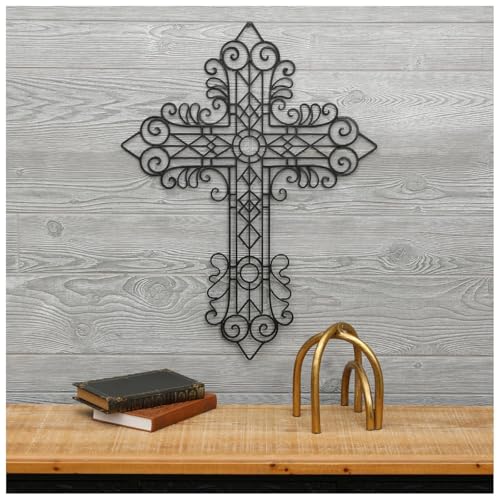 Hobby Lobby Black Metal Wall Cross, Ornate Scrollwork Design