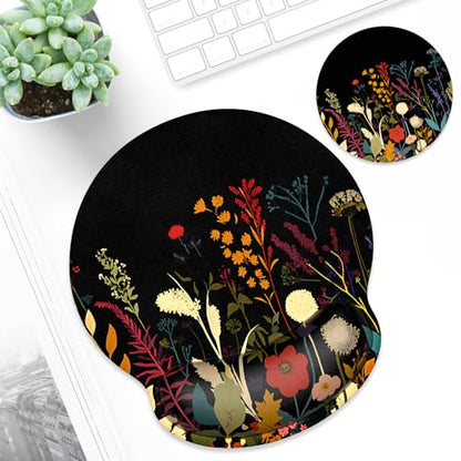 ITNRSIIET Ergonomic Mouse Pad with Wrist Support Wrist Rest Smooth Surface Non-Slip Rubber Base Comfortable Office Supplies Pain Relief, 9.8 x 9.1 inches, Pretty Flowers Plants - color: Pretty Flowers Plants