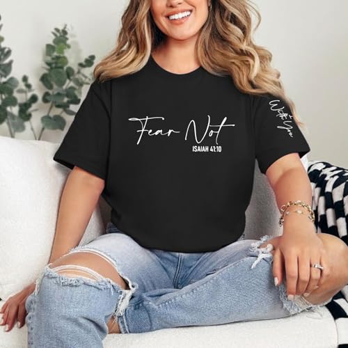 Fkatuzi Christian Jesus Faith Shirts for Women God Bible Verse Religious Tshirts Inspirational Graphic Tees Cotton Tops - color: Black, size: Medium