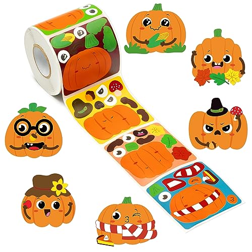 Haooryx Fall Pumpkin Stickers Roll, 300 Pcs Make Your Own Halloween Pumpkin - style: Halloween pumpkin 1Roll
