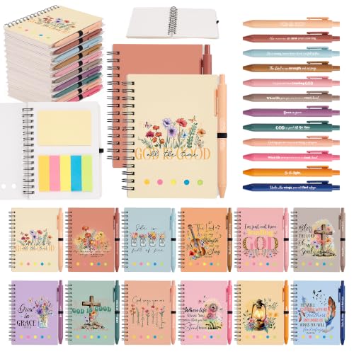 Sprial Notebooks with Pens Bulk, 48 Pack, 5.5 x 4.7 Inch, Rustic - color: Vintage Floral Bible Quotes