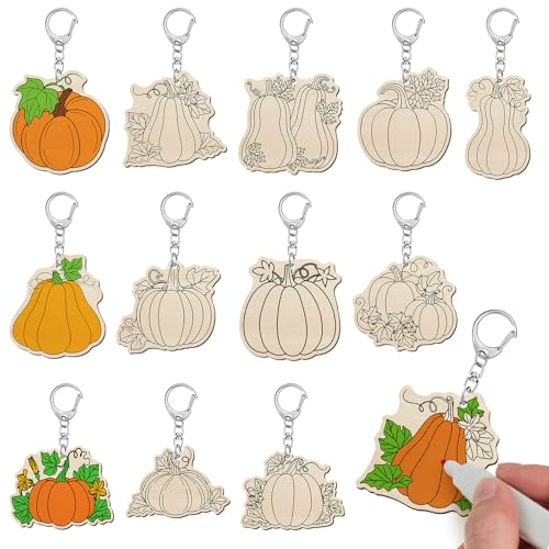 Trnayi 36 Pcs Pumpkin Fall Wood Keychain Color Your Own DIY Craft - style: Pumpkin