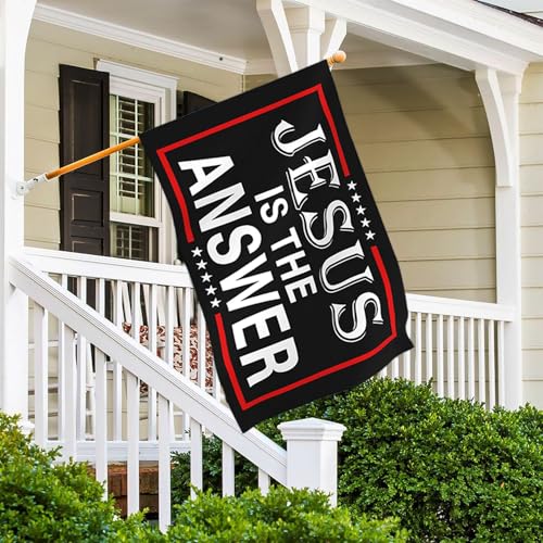 Jesus Is The Answer Flag Outdoor 3X5 Ft Jesus American Flag Christian Faith Over Fear Flags for Outside Worship Yard Sign Flags for Bedroom Room House Decorations Banner - color: Black4