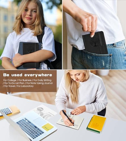 Biuwory A6 Leather Pocket Notebook, 140 Lined Pages Hardcover Small Journal - color: Black, size: Lined-140 Pages (3.7"×5.7")