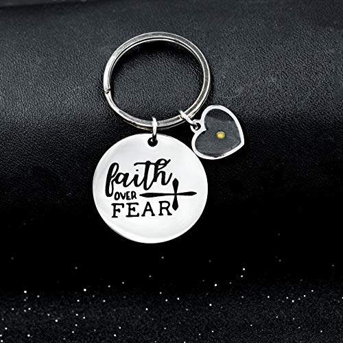 Uloveido Stainless Steel Faith Cross Keychain & Jesus Loves Me Christian Keyring Mustard Seed Charms Religious Jewelry - style: Faith Over Fear-heart