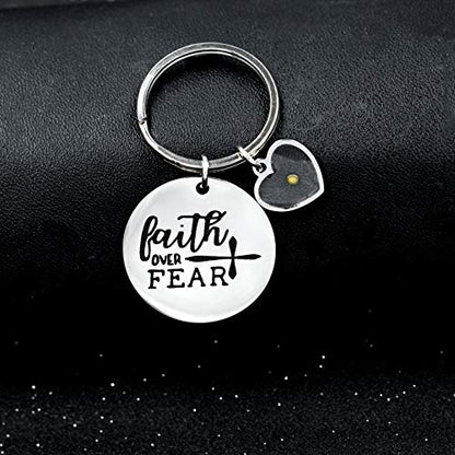 Uloveido Stainless Steel Faith Cross Keychain & Jesus Loves Me Christian Keyring Mustard Seed Charms Religious Jewelry - style: Faith Over Fear-heart