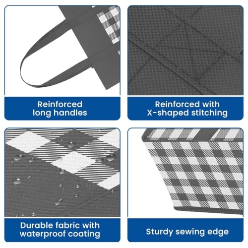 Reusable Grocery Shopping Bags 10 Pack Large Foldable Tote Bags Bulk - color: Plaid: Black,grey,blue,cyan,purple