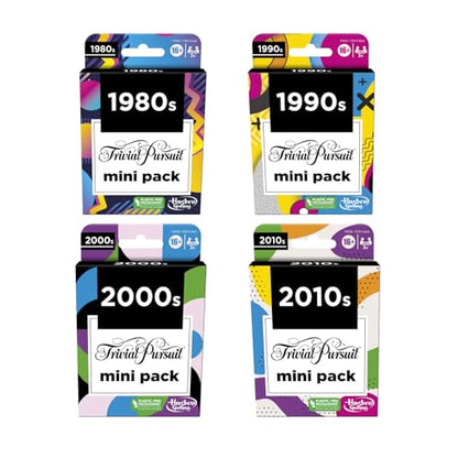 Hasbro Games Trivial Pursuit Mini Packs Multipack, Fun Trivia Questions for Adults and Teens Ages 16+, Includes 4 Game Featuring 4 Decades
