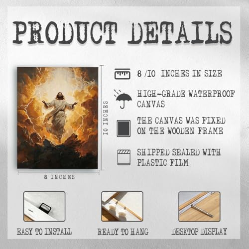 RTVJTERQ Faith Based Canvas Wall Art, Jesus Ascension in Stormy Clouds Scene, Christian Resurrection Wall Decor for Church Prayer Room 8x10 Inch - color: Patriotic 13