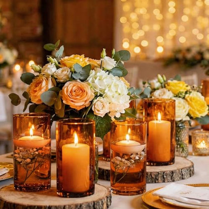 TBWIND 12pcs 6 Inch Amber Glass Cylinder Vases for Centerpieces - size: 12 Pack 6 Inch - Amber