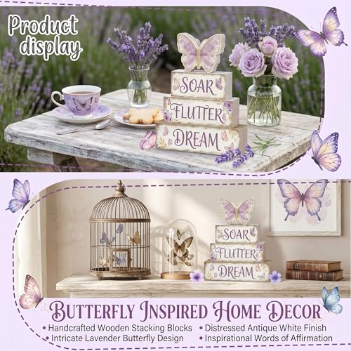 Britimes Tiered Tray Decor Set, 4 Pack, Wooden Table Sign, Butterfly Floral - style: Butterfly