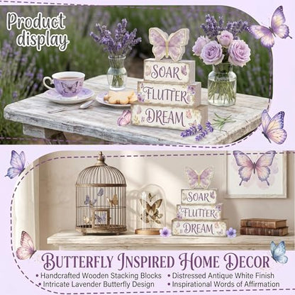 Britimes Tiered Tray Decor Set, 4 Pack, Wooden Table Sign, Butterfly Floral - style: Butterfly