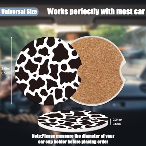Cup Holders Car Coasters - Cow Print Absorbent Ceramic Coaster, Drink Cup Holder Coasters, Auto Accessories for Women & Men, Pack of 2 - color: Cow Print