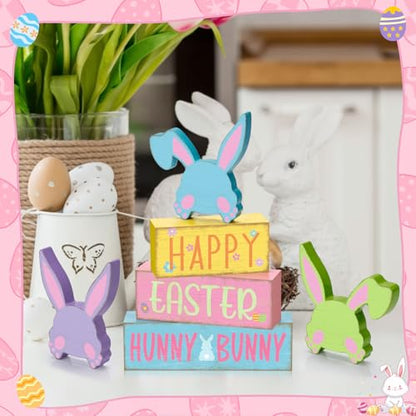 Britimes Tiered Tray Decor Set, 4 Pack, Wooden Table Sign, Spring Easter - style: Hunny Bunnies