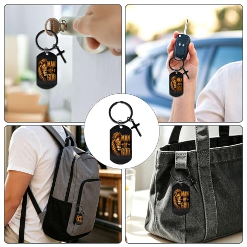 Keychain for Men Boys, Dog Tag Style Key Chain, Black Key Rings Birthday Christmas Veteran Day Gifts - style: Man of God