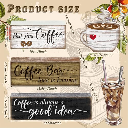 Moucuny 4 Pcs Coffee Bar Sign Wooden Blocks with Cup Topper Coffee Decor - style: Coffee Bar