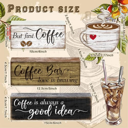 Moucuny 4 Pcs Coffee Bar Sign Wooden Blocks with Cup Topper Coffee Decor - style: Coffee Bar