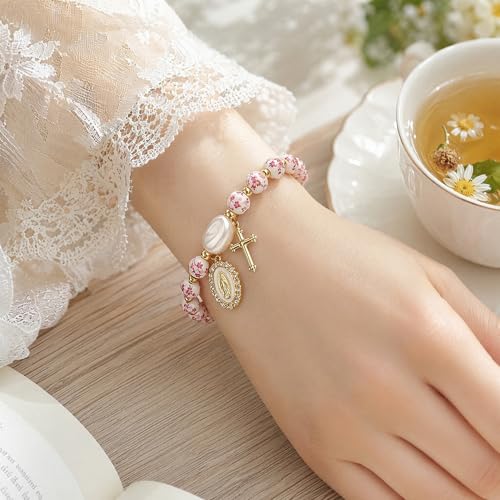 Holy Water Bracelet for Women,Religious Christian FaithJewelry - color: Red