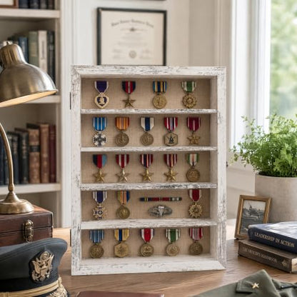 GMFrames 11x14 Wooden Shadow Box Frame with Removable Shelves Deep Display Case for Military Medals Keepsakes White - color: White, size: 11x14