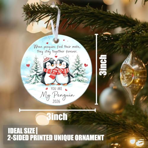 Couples Christmas Ornament - Couples Ornaments 2026 - Couple Ornaments for Him, Her, Boyfriend, Girlfriend, Husband, Wife - Gifts for Couple - Ceramic Hanging Ornament 2026 - color: My Penguin-2026