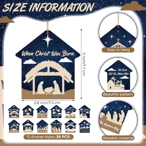 Soaoo 60 Pcs Christmas Nativity Scene Ornaments Bulk Wooden Decor, House - style: House