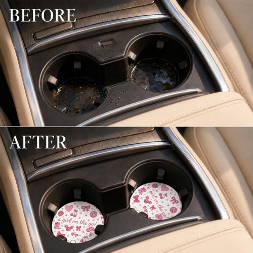 Car Coasters for Cup Holders, Pink Bow Car Coasters Set of 2, B10 - color: Pink Bow