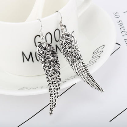 coadipress Angel Wing Earrings for Women Unique Silver Plated Fairy Feather Guardian Dangle Drop Hook Earrings Jewelry - color: Silver Angle Wings