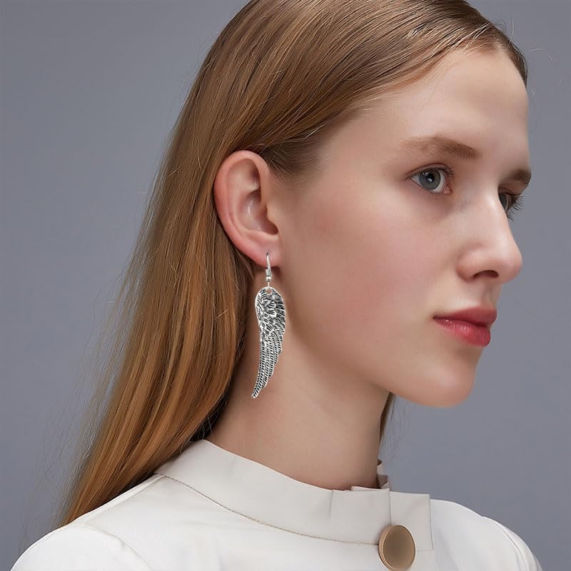 coadipress Angel Wing Earrings for Women Unique Silver Plated Fairy Feather Guardian Dangle Drop Hook Earrings Jewelry - color: Silver Angle Wings