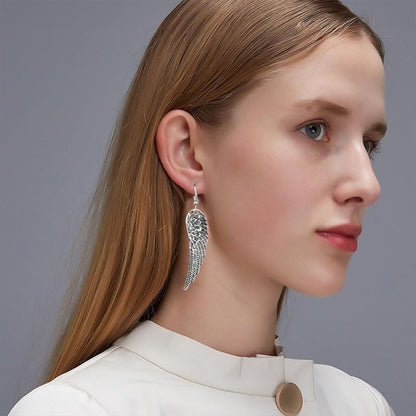 coadipress Angel Wing Earrings for Women Unique Silver Plated Fairy Feather Guardian Dangle Drop Hook Earrings Jewelry - color: Silver Angle Wings