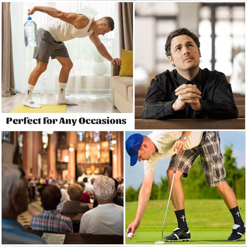 Men Cross Grip Soccer Socks with Bible Verse, 6 Pairs, Size 7-11 - color: Proverbs 3:5 - Black & White