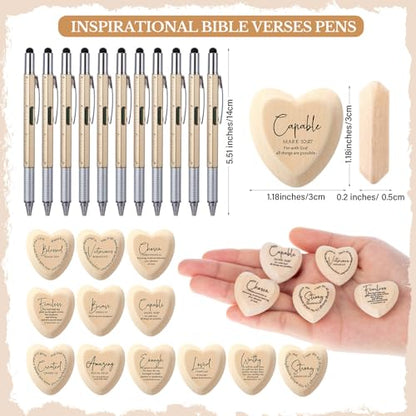 Gersoniel 12 Set Christian Gifts Bible Verse Bookmarks Pen Wooden Tokens