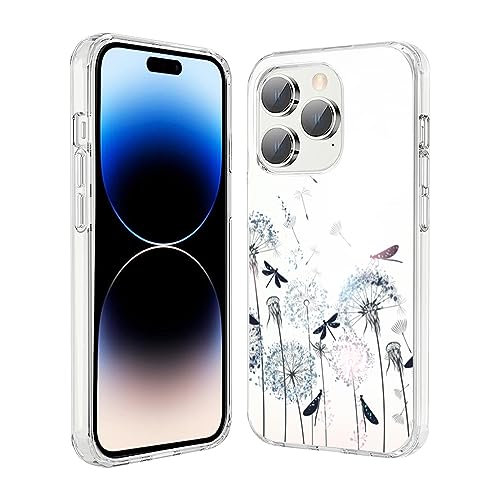 Compatible iPhone 15 Pro Max Case, Aesthetic Dandelion Flower Dragonfly Pattern, Slim Soft TPU Protective Case with Anti-Slip, Shock-Absorbent, Wireless Charging Compatible Feature - color: Pattern-3, size: iPhone 15 Pro Max (6.7 inch)