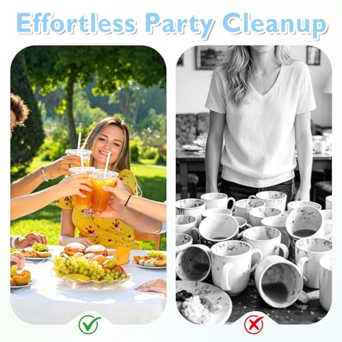 20 oz 50 Pack Disposable Clear Plastic Cups with Lids and Straws - size: 20 oz