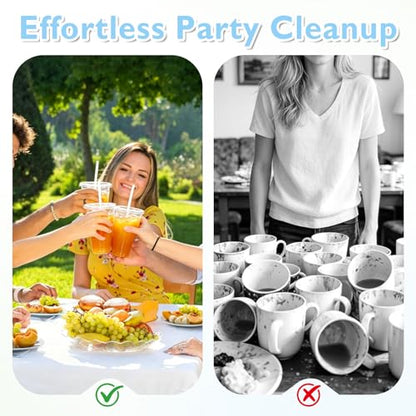 20 oz 50 Pack Disposable Clear Plastic Cups with Lids and Straws - size: 20 oz